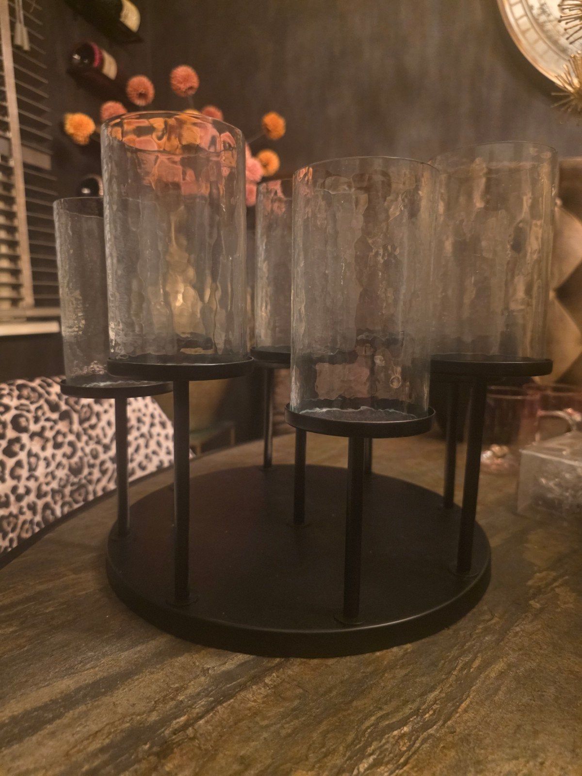 Zwart windlicht met 8 glazen houders, helemaal nieuw, Windlicht, Zwart, Nieuw, Ophalen of Verzenden