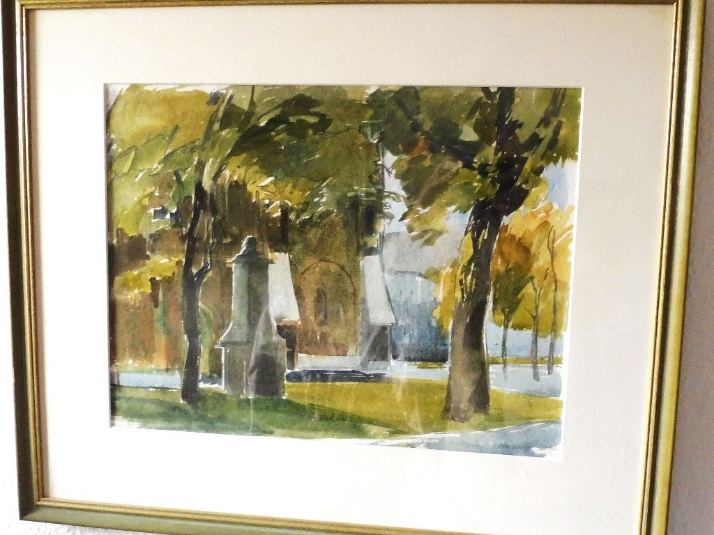 Munsterplein, Roermond, Antiek en Kunst, Ophalen, Passe-partout, Aquarel, Stadsgezicht
