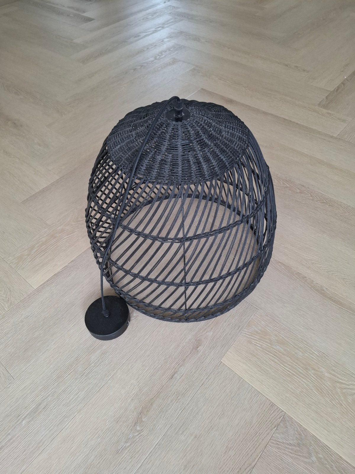 Rotan Hanglamp Zwart - Ø46cm, Max 40W, Ophalen, Gebruikt, Natuurlijk materiaal, E27 (groot)