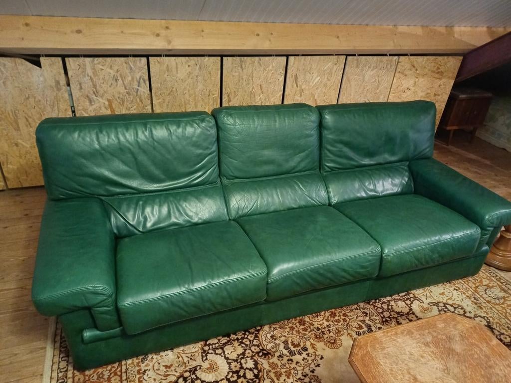 Leren groene bank, Huis en Inrichting, Banken | Bankstellen, Ophalen of Verzenden