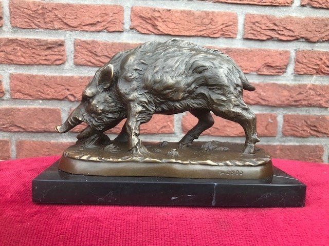 levensecht everzwijn, brons en marmer, Ophalen of Verzenden, Gemerkt, Brons, Beeld