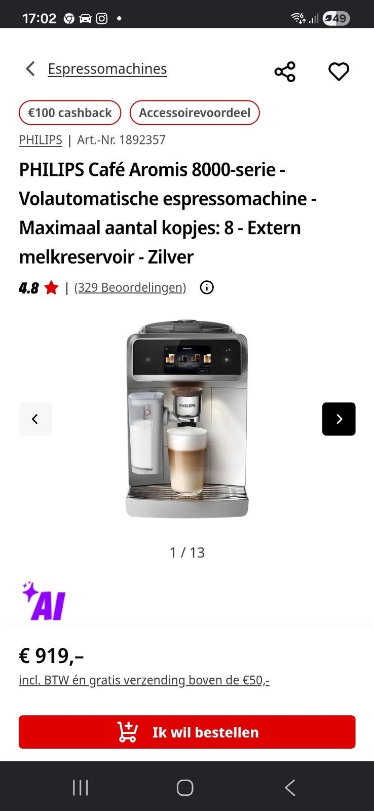 Philips Café Aremis 8000-serie Volautomatische Espressomach