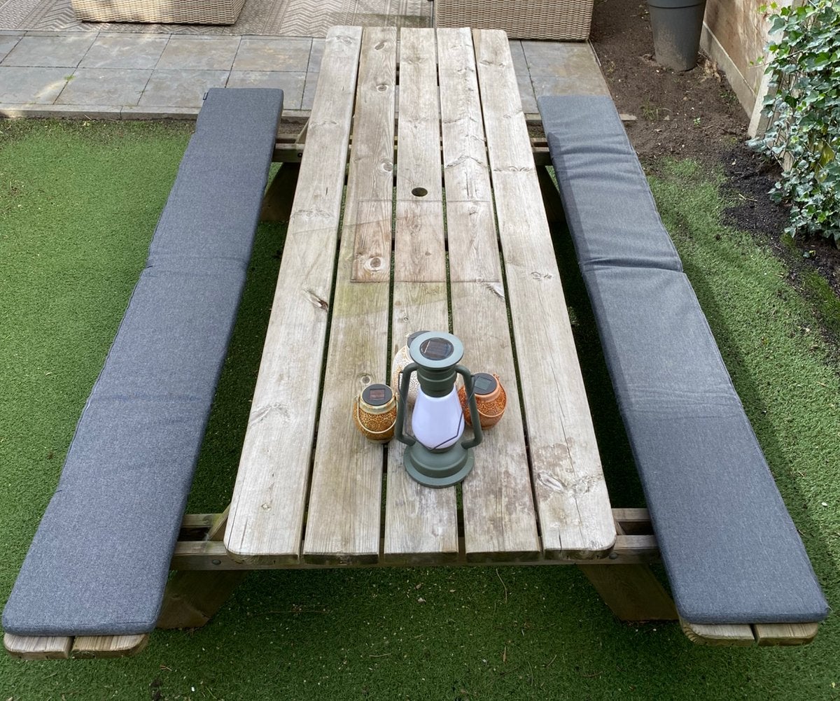 Picknicktafel 240x70cm incl 2 kussens, Ophalen, Gebruikt, Rechthoekig, Hout
