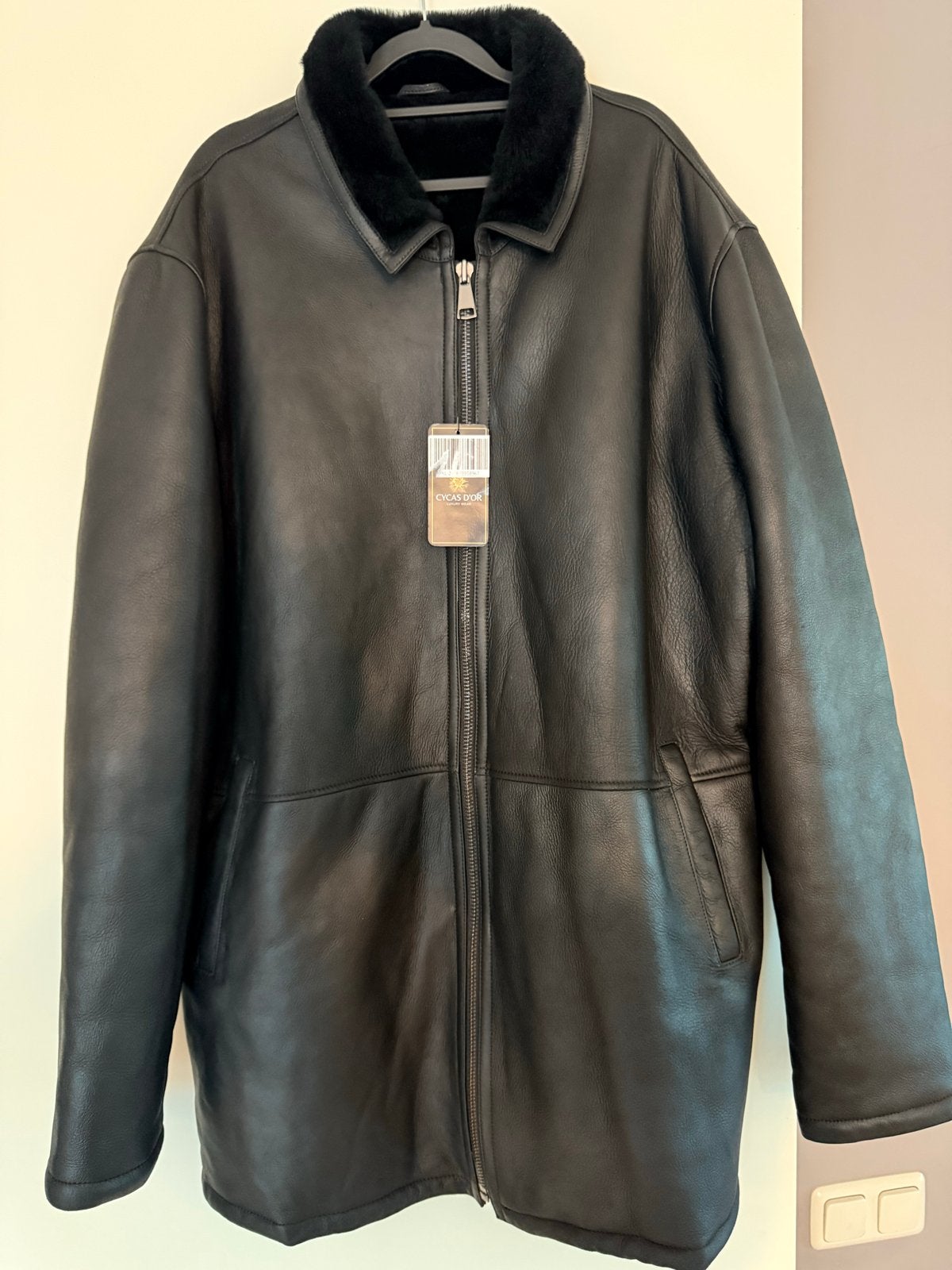 Leren Shearling Mantel Heren - APOLLO - Zwart - Maat XL, Ophalen, Nieuw, Maat 56/58 (XL), Zwart