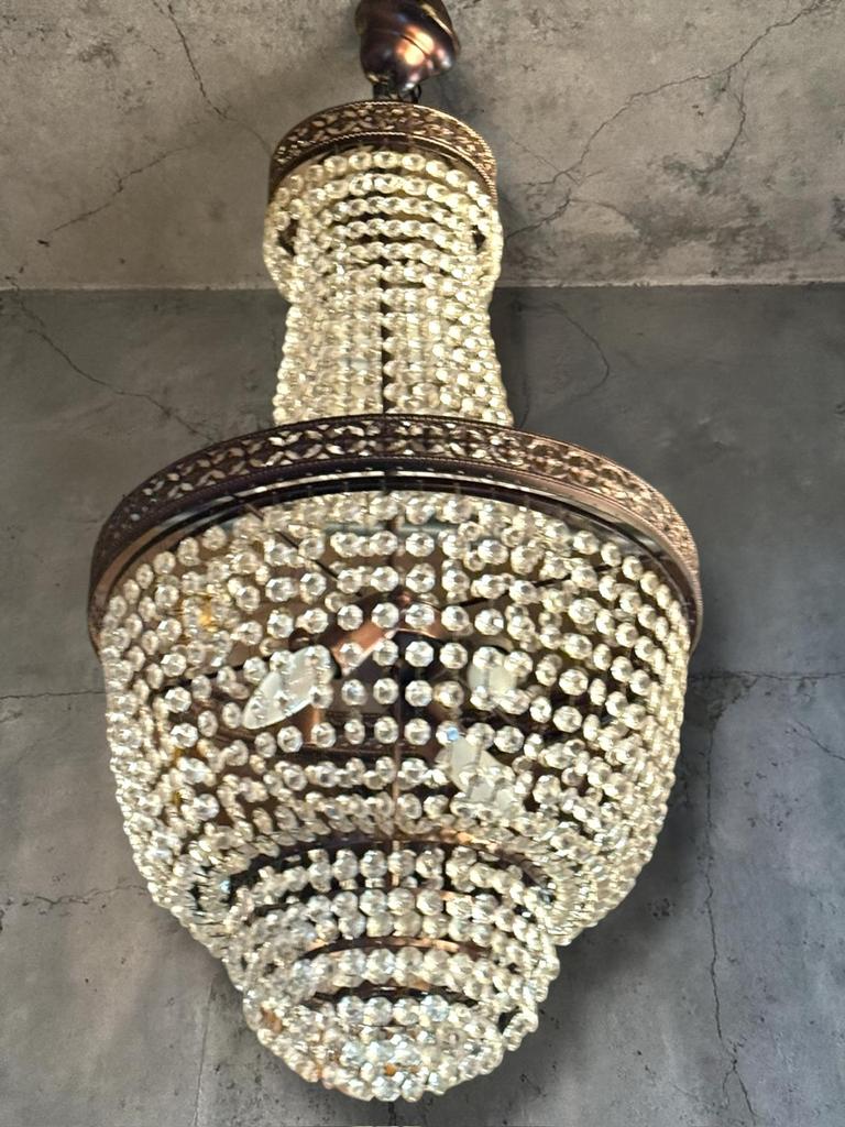 Mooie kristallen kroonluchter, Huis en Inrichting, Lampen | Kroonluchters, Ophalen of Verzenden, Zo goed als nieuw, Glas, Vintage design