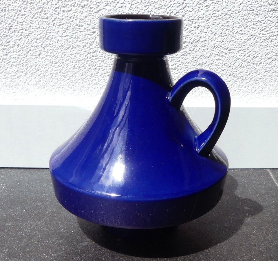 Ilkra 2024-18 vintage vaas West-Germany blauw, Gebruikt, Blauw, Ophalen of Verzenden, 19 cm