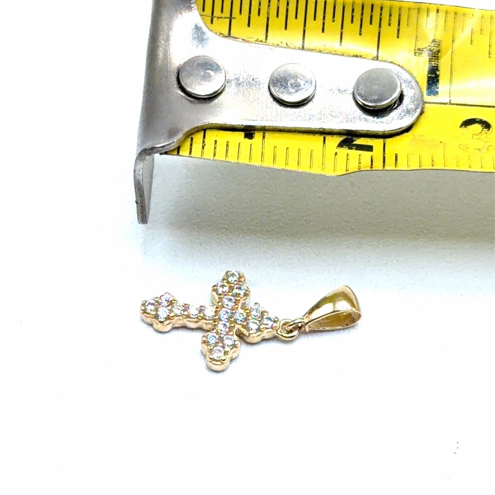 Gouden ketting met kruis hanger en zirkonia steentjes, W, Nieuw, Ophalen of Verzenden, W