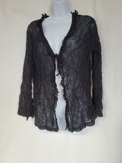 Zwart doorschijnende blouse met glitter mt 52 merk M&S Mode, Kleding | Dames, Grote Maten, ., Ophalen of Verzenden, Zo goed als nieuw