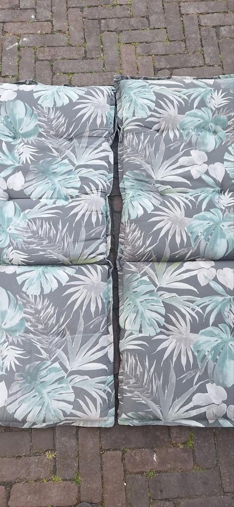 Hartman tuinkussens groen/grijs met tropische print 2 stuks, Ophalen, Gebruikt