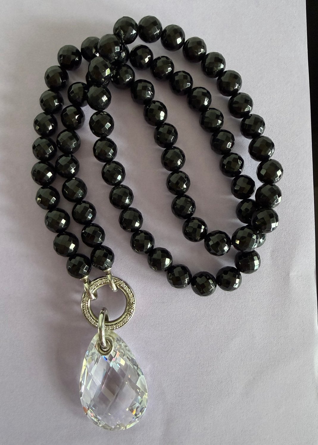 Ti Sento Zwarte Onyx Ketting met Grote Kristal Hanger, Met kristal, Overige materialen, Zwart, Ophalen of Verzenden