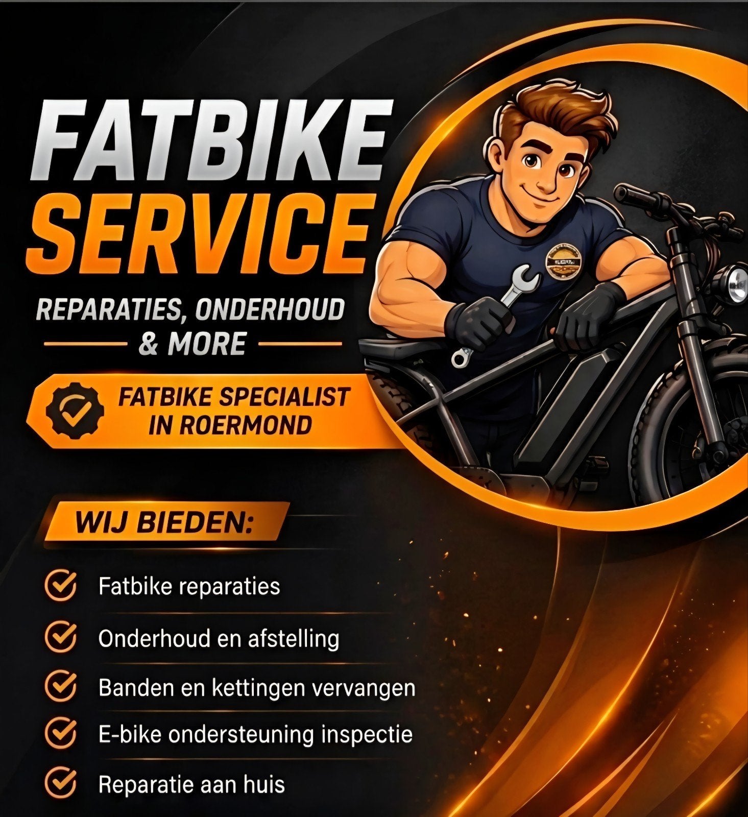 Fatbike reparatie/monteur aan huis regio Roermond ️⚒️💥, Diensten en Vakmensen, Mobiele service, Fietsreparatie