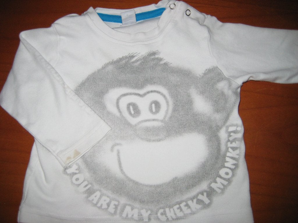 Wit shirt met aapje, 80, Dopodopo (348), Ophalen of Verzenden, Zo goed als nieuw, Jongetje, Shirtje of Longsleeve