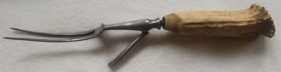 Vintage vleesvork met handvat van een gewei, Ophalen of Verzenden