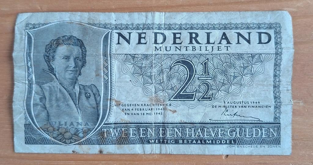 2,5 Gulden Muntbiljet Nederland 1949 Koningin Wilhelmina, Ophalen of Verzenden, 2½ gulden, Los biljet