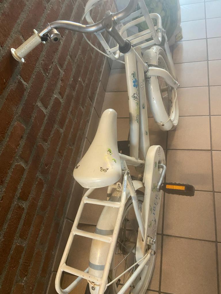 Kinderfiets met mandje en bloemetjes, Ophalen, Gebruikt, Terugtraprem, 16 tot 20 inch