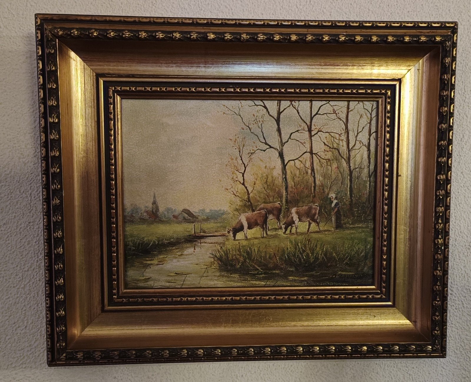 Olieverf Schilderij Hollands Landschap Gesigneerd, Antiek en Kunst, Kunst | Schilderijen | Klassiek, Doek, Oud hollands, Landschap