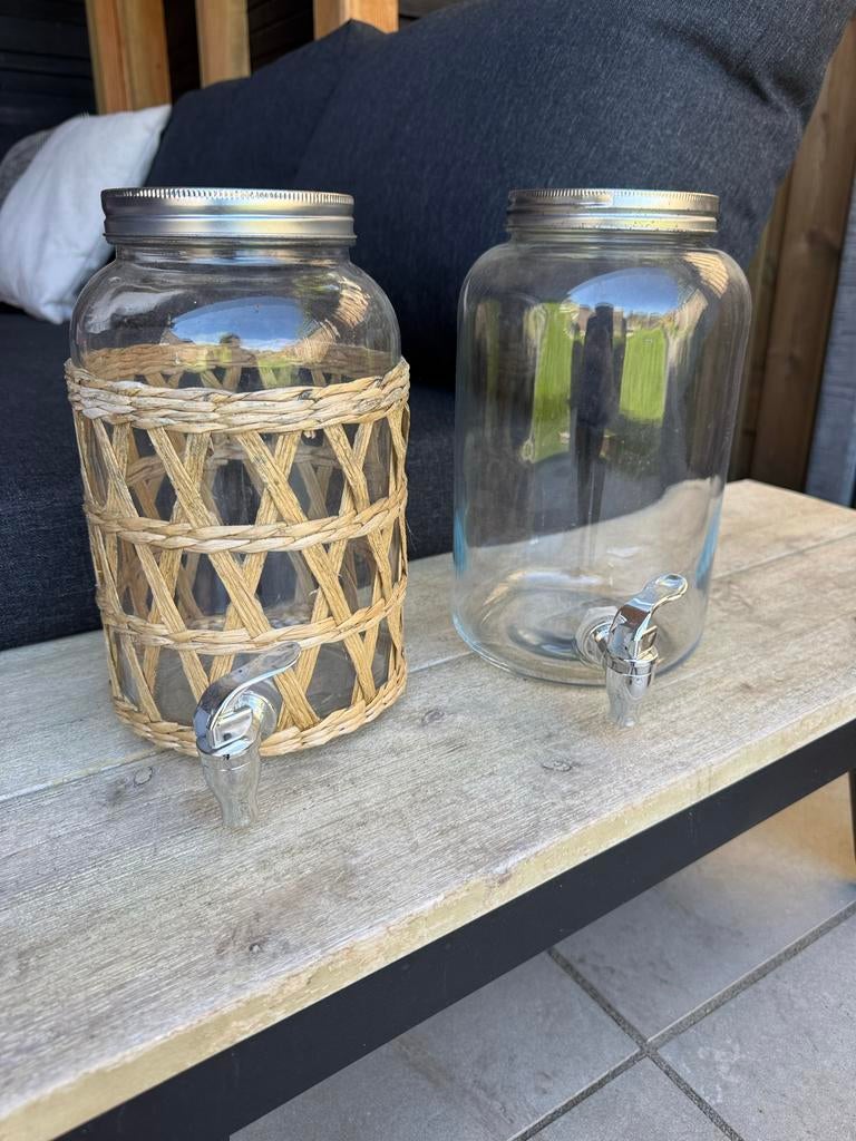 Set van 2 drankdispensers met tapkraan, Overige typen, Ophalen of Verzenden, Gebruikt, Glas
