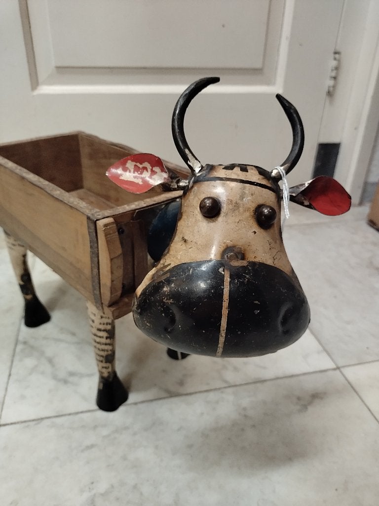 Steenmal met koe van oud blik - handmade uit India, Ophalen of Verzenden