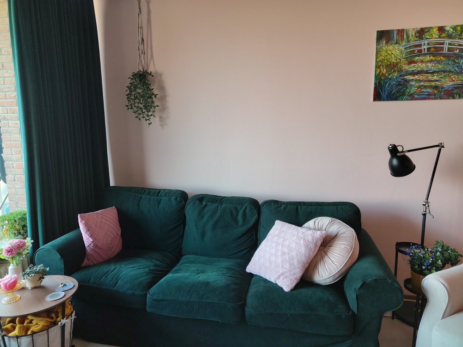 Groene 3-zits bank Ektorp (Ikea), donkergroen., Huis en Inrichting, Ophalen, Zo goed als nieuw, 75 tot 100 cm, 200 tot 250 cm