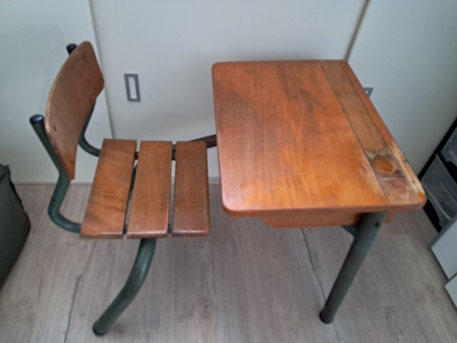 Vintage schoolbankje met stoel, Ophalen of Verzenden