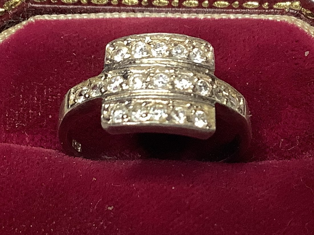 PRACHTIGE MASSIEVE 925 ZILVER RING MET WITTE EDELSTENEN, Verzenden, Zilver, Ring, Met edelsteen