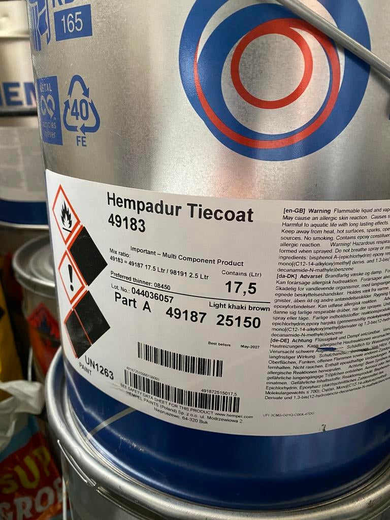 Hempel Hempadur Tiecoat 49183 17,5L Industriële Verf 16stuks, Ophalen, Beige, Nieuw, Verf