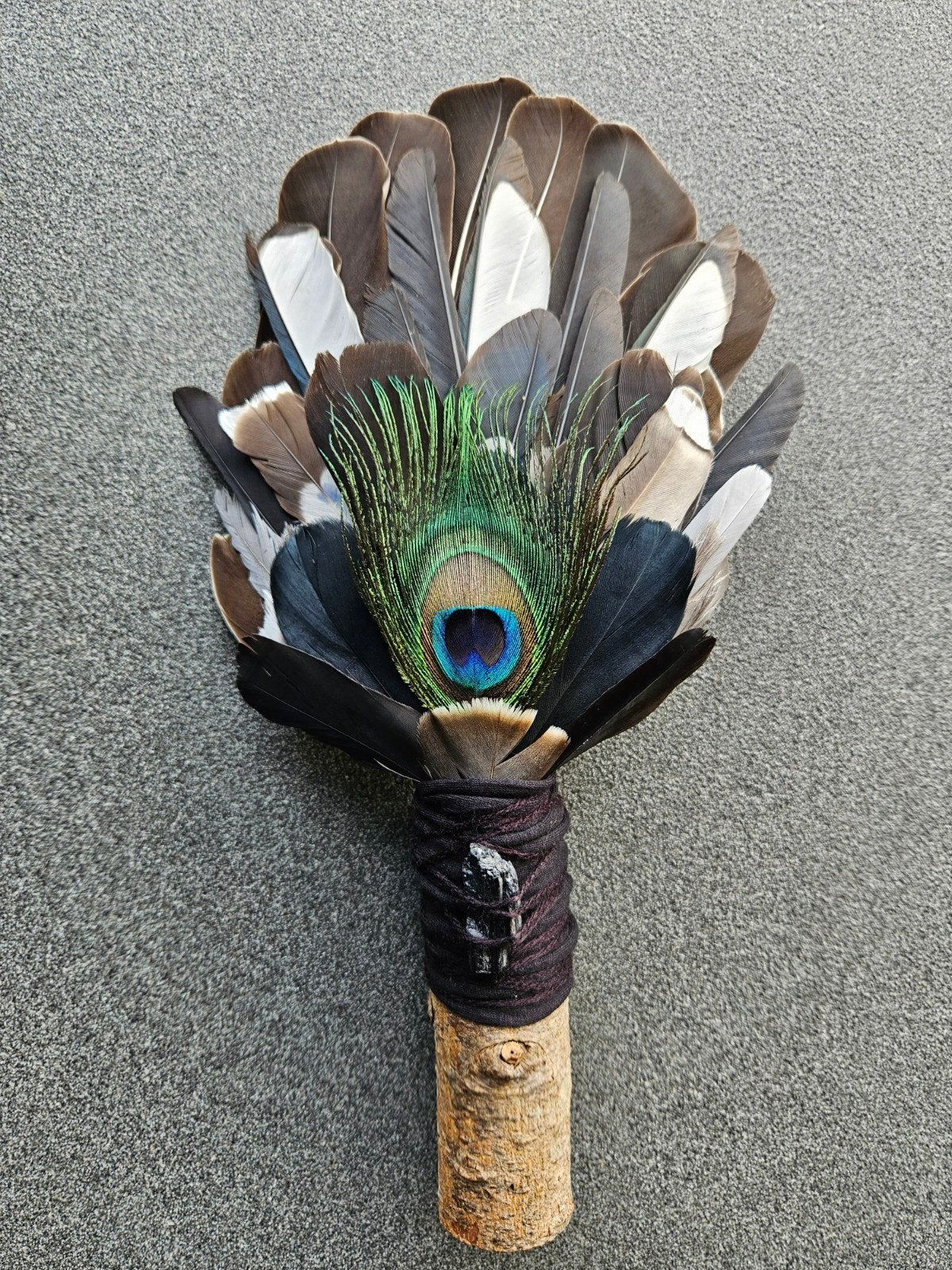 smudge feathers toermalijn veren waaier reiki stick sjamaan, Ophalen of Verzenden