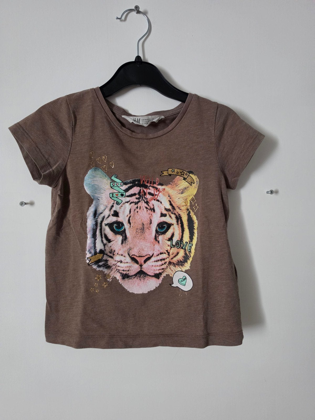 H&M shirt bruin met tijger opdruk maat 98-104, Ophalen of Verzenden, H&M, Jongen of Meisje, Shirt of Longsleeve