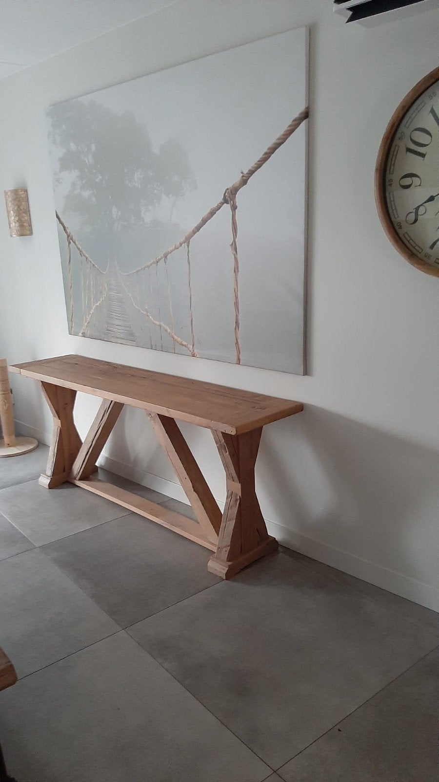 Robuuste houten sidetable/console tafel, Huis en Inrichting, Ophalen, Gebruikt, Landelijke, robuuste stijl, Tot twee personen