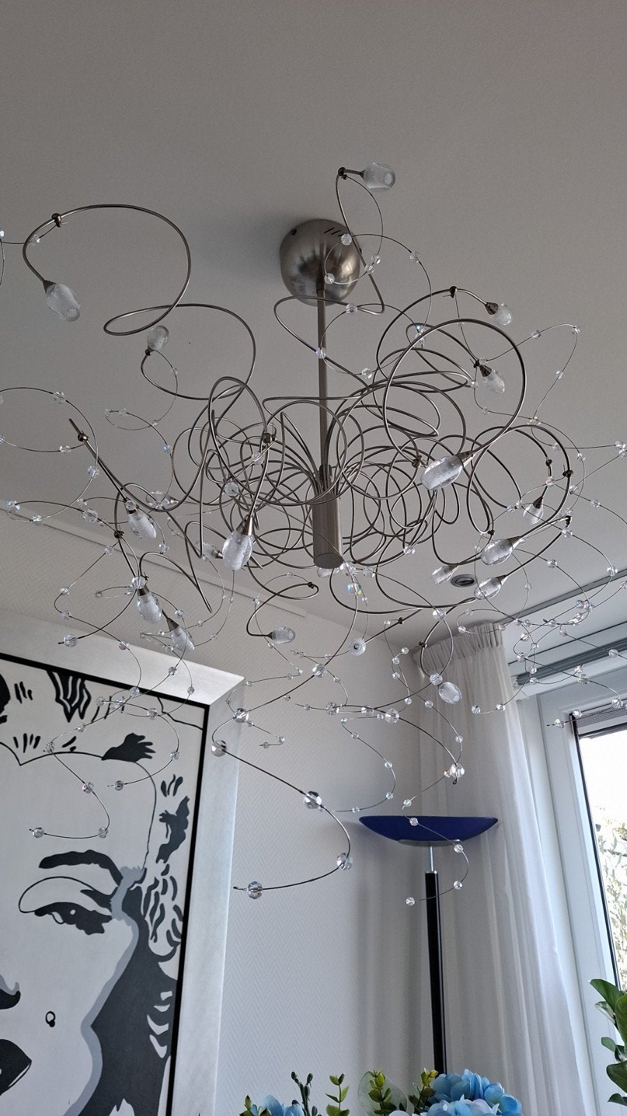 Moderne sputnik kroonluchter met kristallen details, Ophalen, Modern, Sputnik, Kristal, Overige fittingen, Zo goed als nieuw