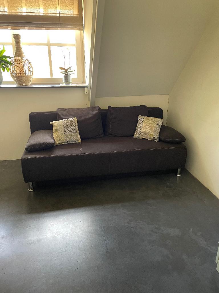 Slaapbank 2 persoons, Ophalen, Gebruikt, 90 cm, Bruin