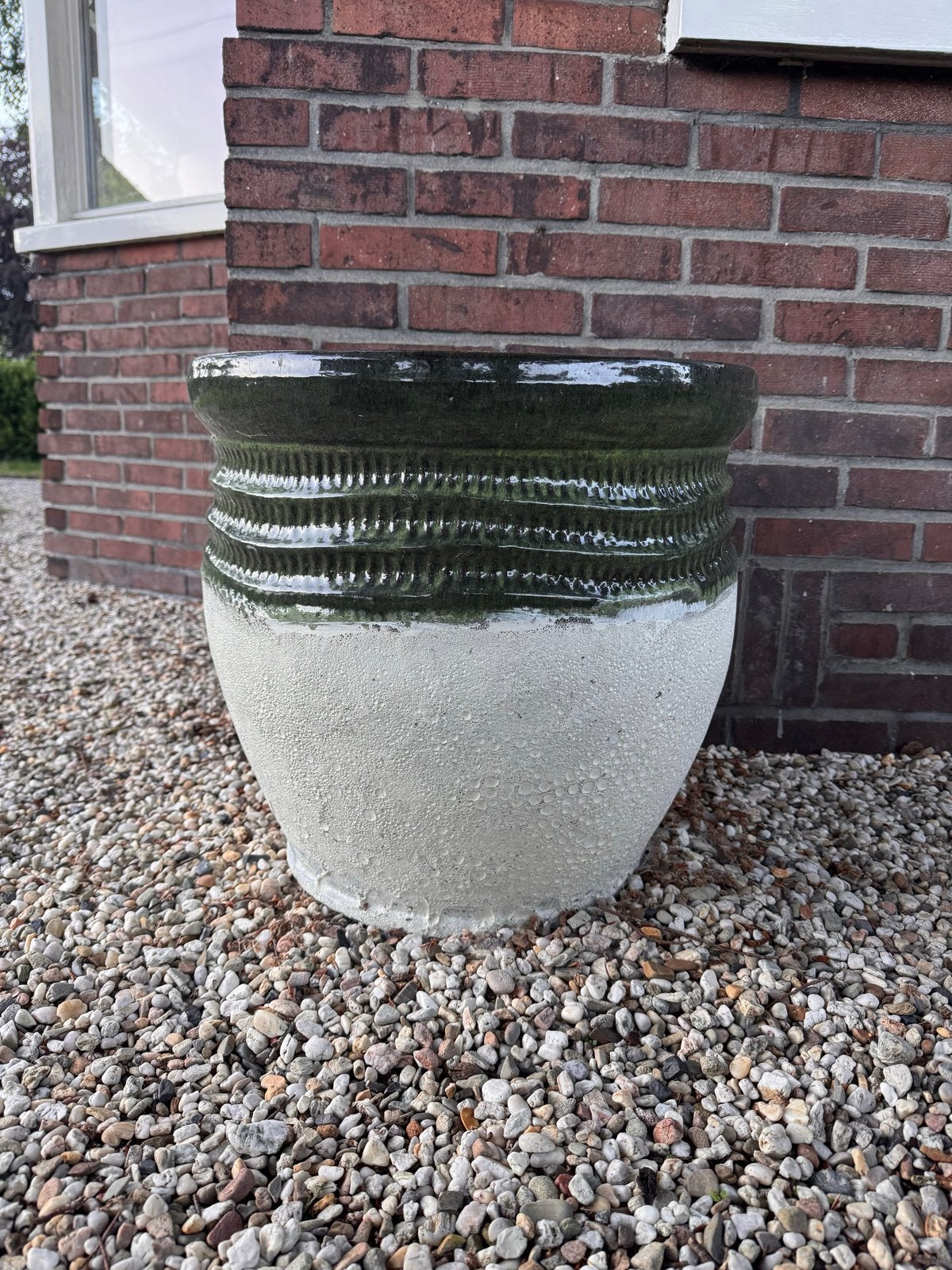 Grote Groen-Witte Bloempot, Ophalen, Gebruikt, 40 cm of meer, Rond