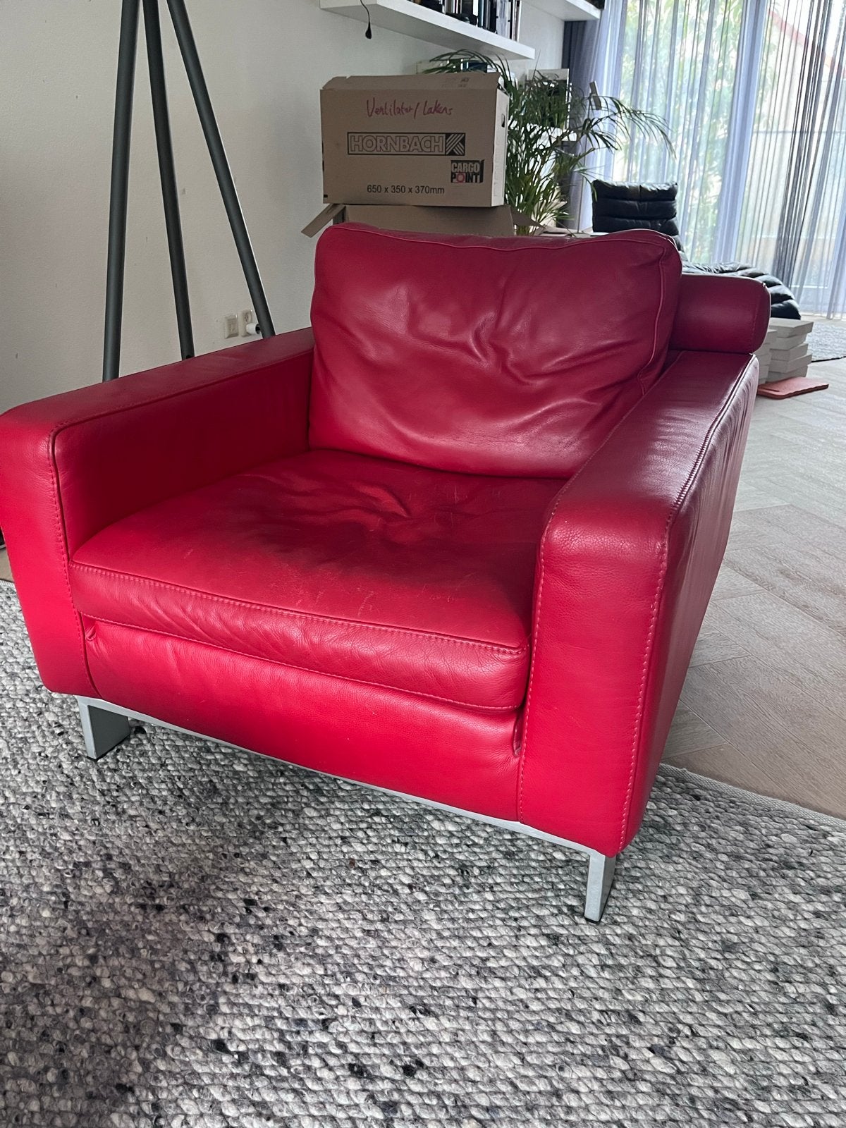 Rode Leren Fauteuil - Montel, Ophalen, Gebruikt, Leer, 75 tot 100 cm