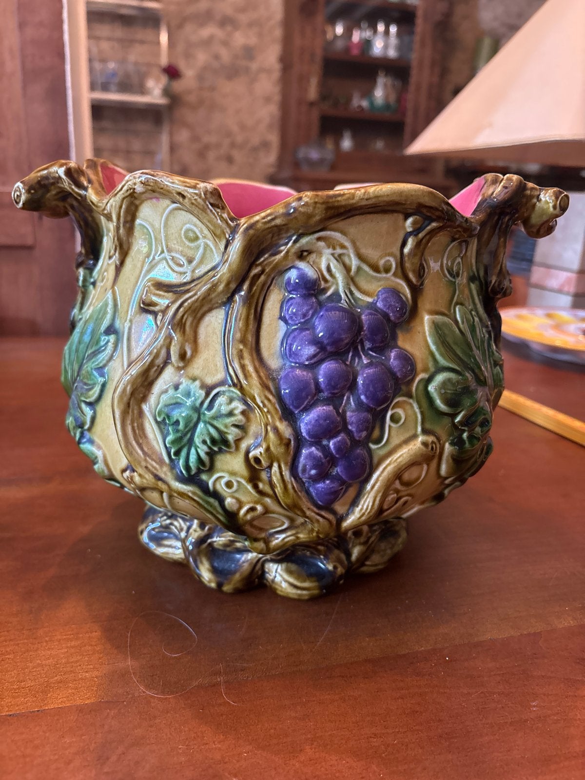 Vintage Majolica Bloempot met Druivenmotief - 20x20 cm, Ophalen
