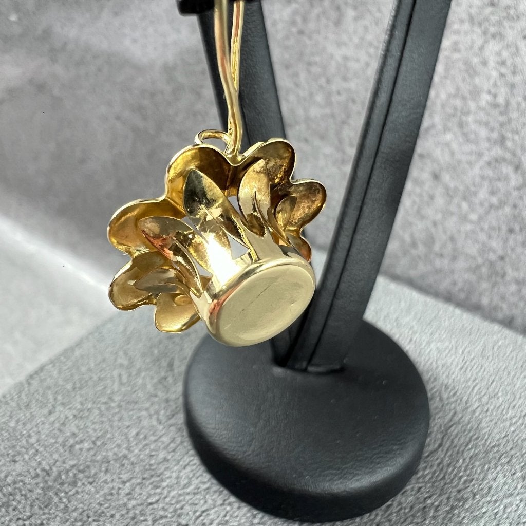 Gouden Oorbellen | 14k | 3,1g | bloem hanger |3,3cm| 416379, Ophalen of Verzenden, Goud, Goud, Hangers