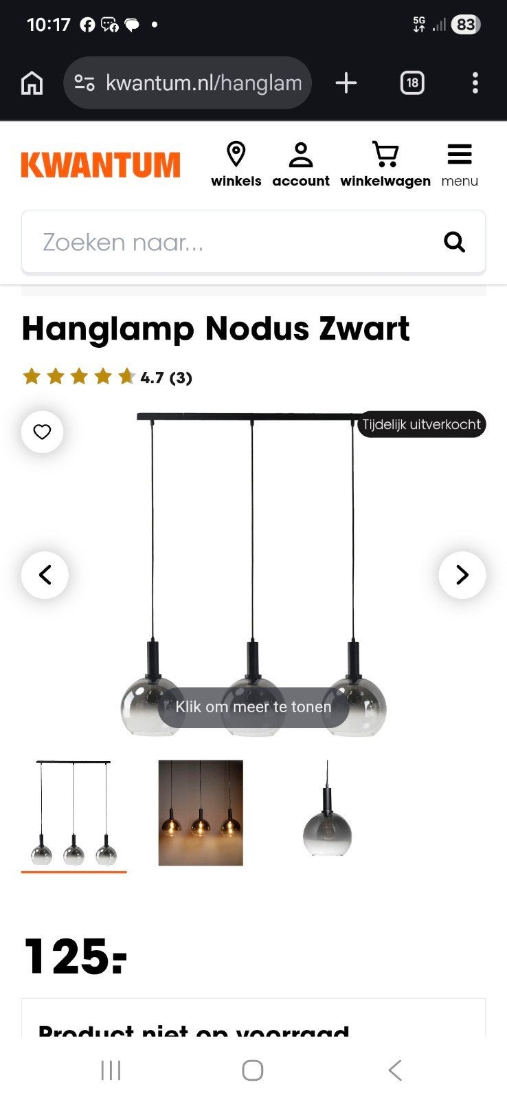 Kwantum Hanglamp Nodus Zwart met 3 glazen bollen, E14 (klein), Ophalen of Verzenden, Zo goed als nieuw, Glas