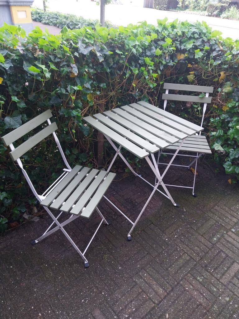 Compacte groene bistro set - tafel en 2 stoelen, Tuin en Terras, 2 zitplaatsen, Gebruikt, Ophalen of Verzenden, Tuinset