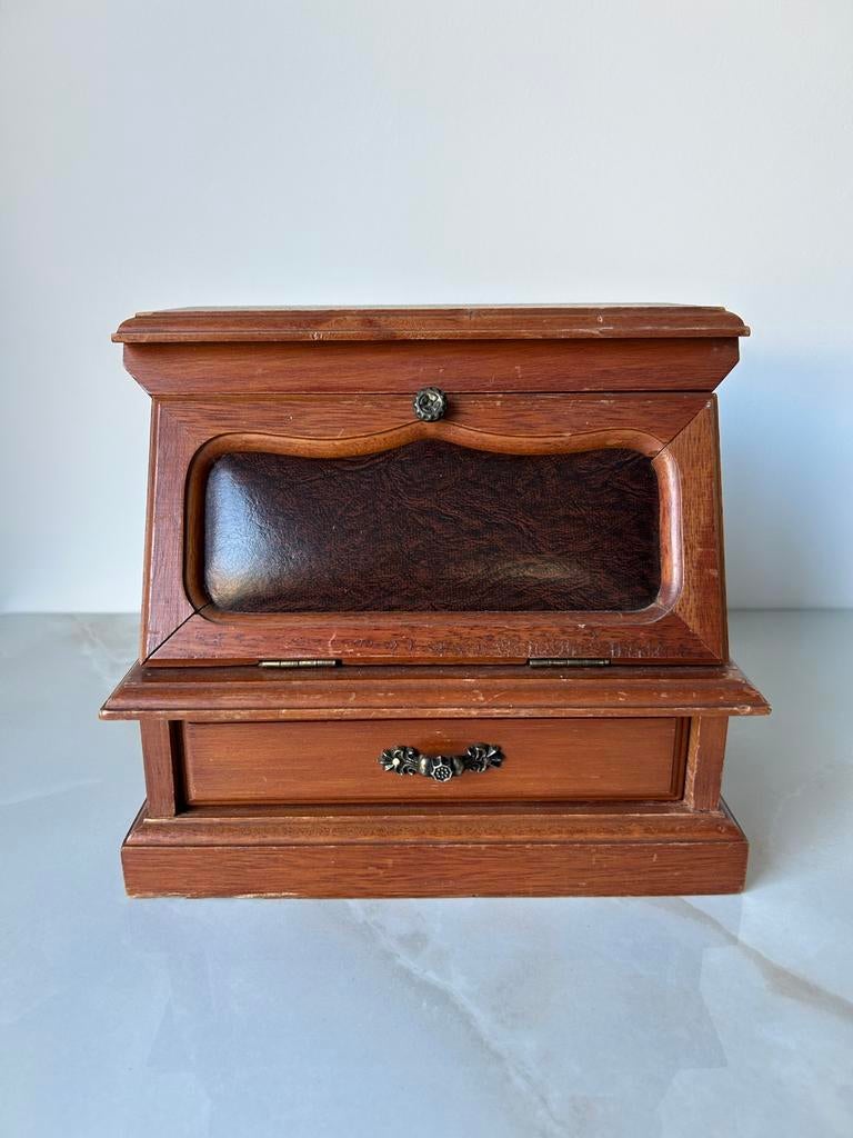 Antiek Frans vintage houten bureaukastje sieradenkastje lade, Ophalen of Verzenden