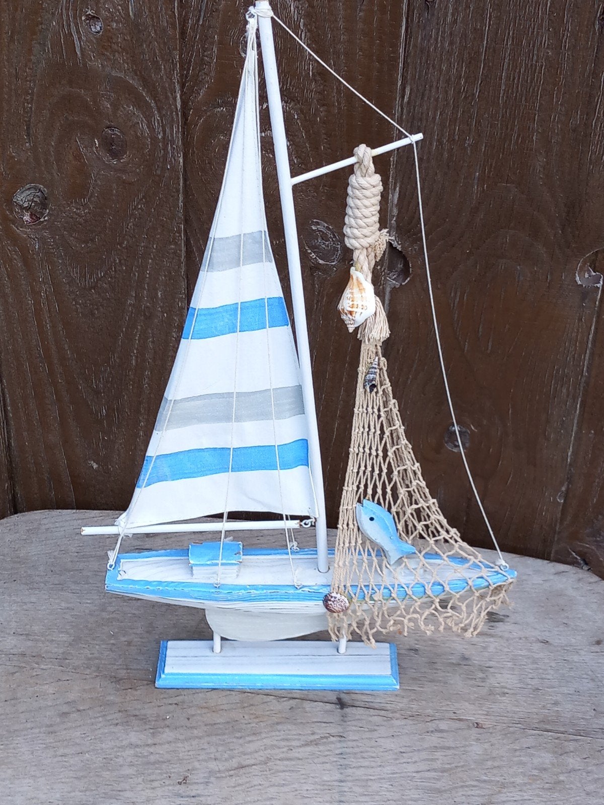 Decoratieve Houten Zeilboot - Blauw/Wit Maritieme Decoratie, Hout, Gebruikt, Meerkleurig, Ophalen of Verzenden