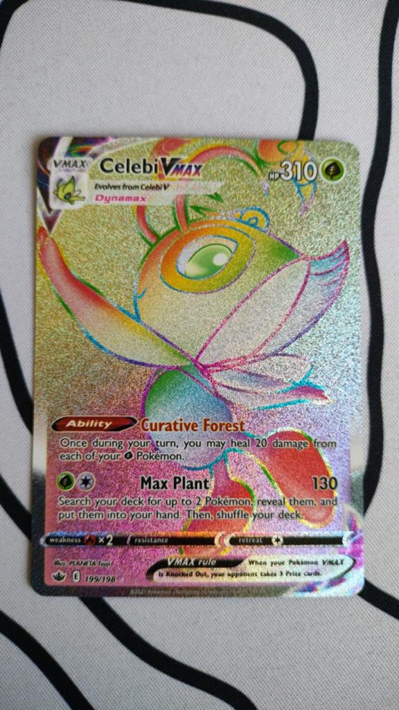 Celebi VMAX (Rainbow Rare) - Pokémon Kaart (199/198), Ophalen, Zo goed als nieuw, Losse kaart, Foil