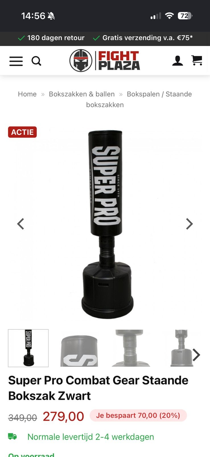 Super Pro Combat Gear Staande Bokszak Zwart, Sport en Fitness, Boksen, Ophalen, Zo goed als nieuw, Bokszak