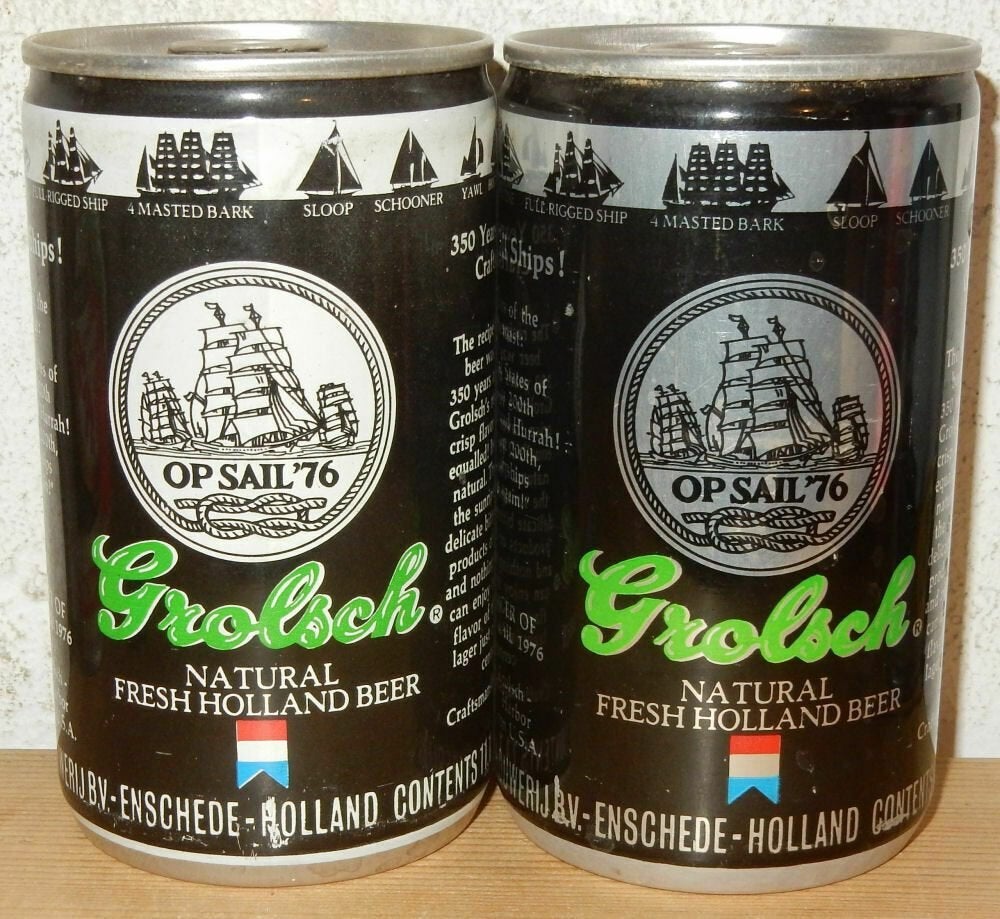 2 Grolsch 1976 OP SAIL Eendracht Holland Bierblikjes, Verzamelen, Ophalen of Verzenden, Zo goed als nieuw, Overige typen, Grolsch