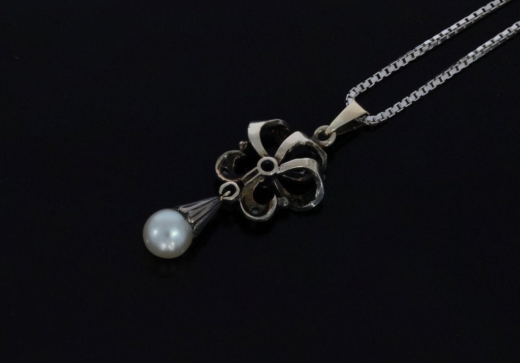 Diamanten parel antieke ketting hanger fraai zilver dames, Verzenden, Goud, Hanger, Met edelsteen