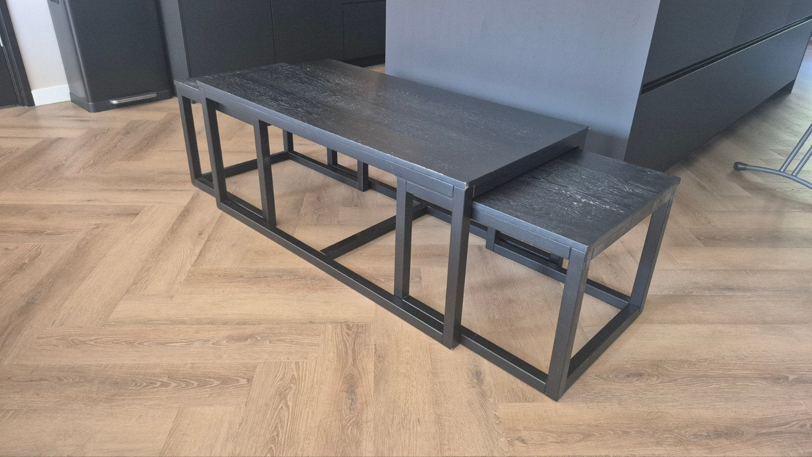 Zwarte Salontafel Set - 3-delig, Gebruikt, 100 tot 150 cm, 50 tot 100 cm, Modern