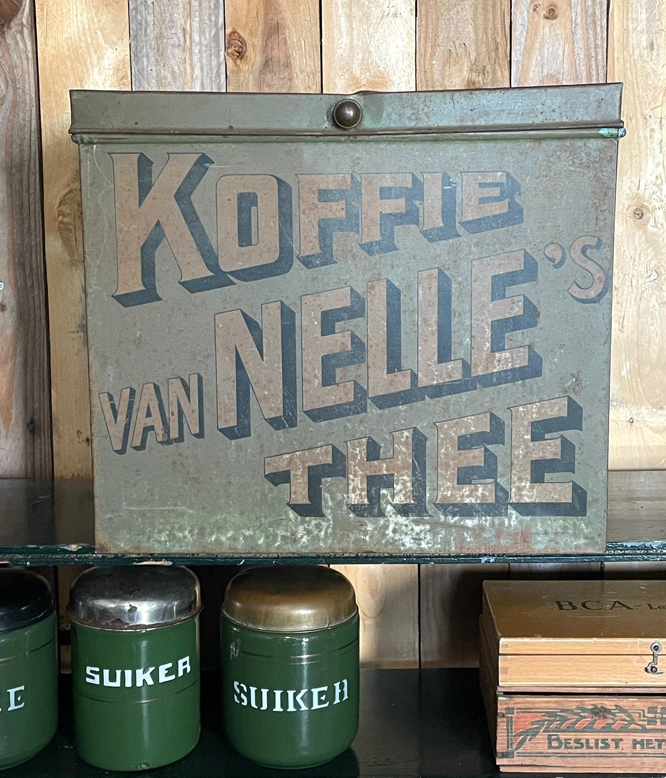 Brocante oud Van Nelle Koffie Thee winkelblik, Ophalen of Verzenden