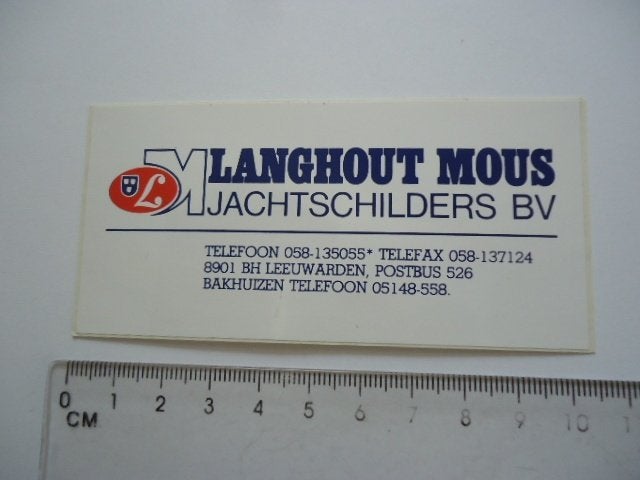 sticker Bakhuizen Langhout Mous jacht schilder leeuwarden, Verzenden, Zo goed als nieuw
