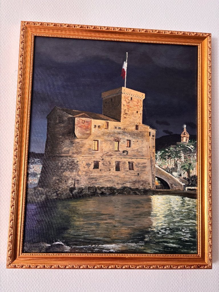 Acryl schilderij "Rapallo Castle", Acrylverf, Doek, Ophalen of Verzenden, Gesigneerd