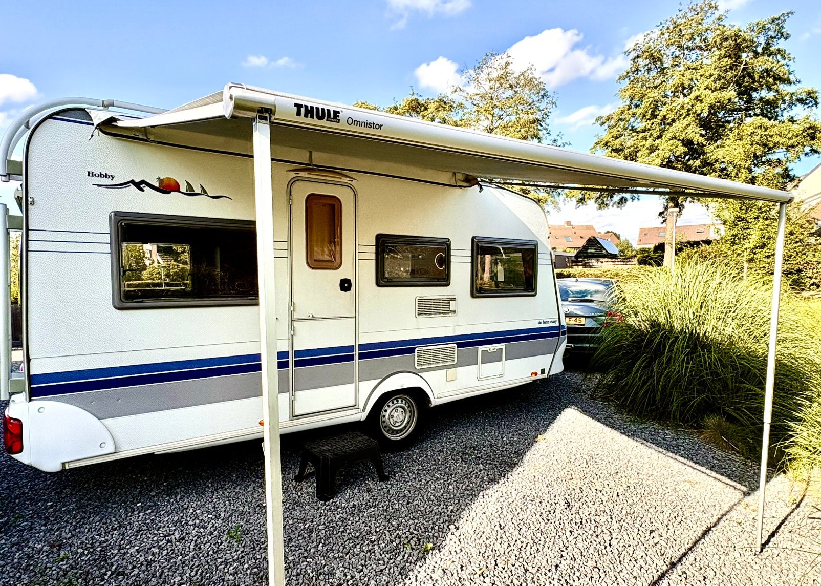 Prachtige hobby 450 deluxe, thule luifel, tent,fietsendrager, Rondzit, Hobby, Dwarsbed, Particulier