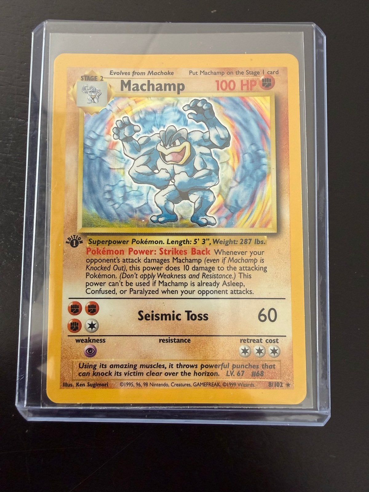 Machamp 8/102 Holo Rare - Base Set Pokémon Kaart, Hobby en Vrije tijd, Verzamelkaartspellen | Pokémon, Ophalen of Verzenden, Zo goed als nieuw