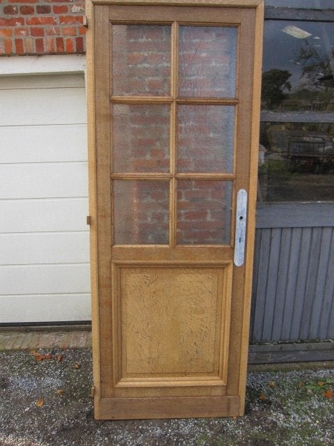 225,5hx87br Stoere geloogd eiken deur met kleine ruitjes, Ophalen